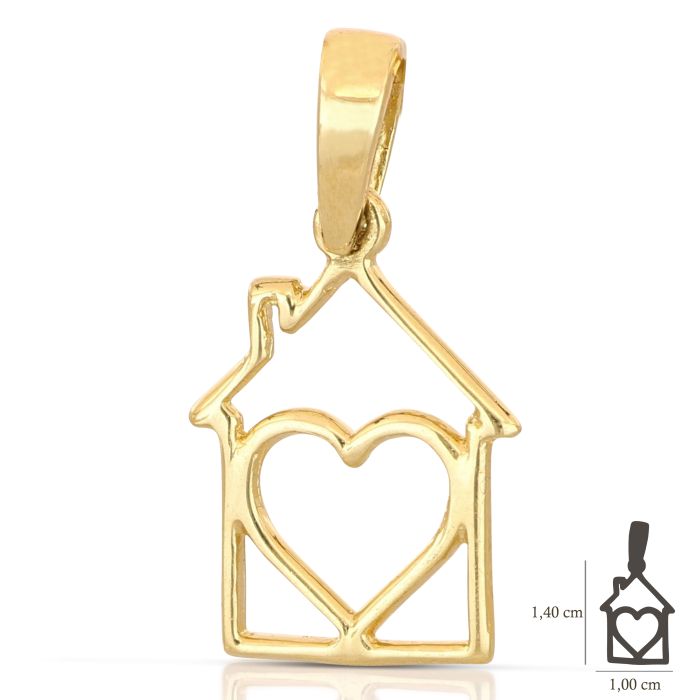 Pendente casa con cuore oro 18kt