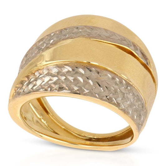Anello bicolore a fascia oro 18 kt