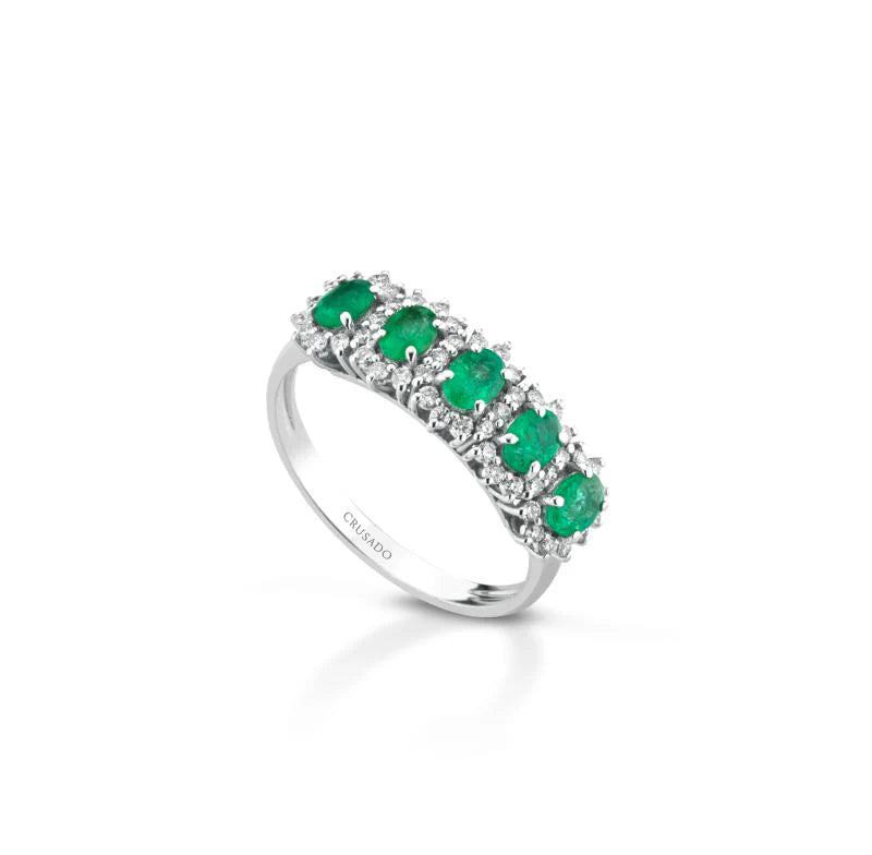 Anello Crusado - Veretta a 5 Smeraldi e Diamanti - Tropea Minimal