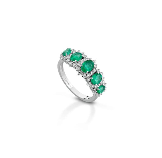 Anello Crusado - Veretta a 5 Smeraldi e Diamanti - Tropea EXTRA